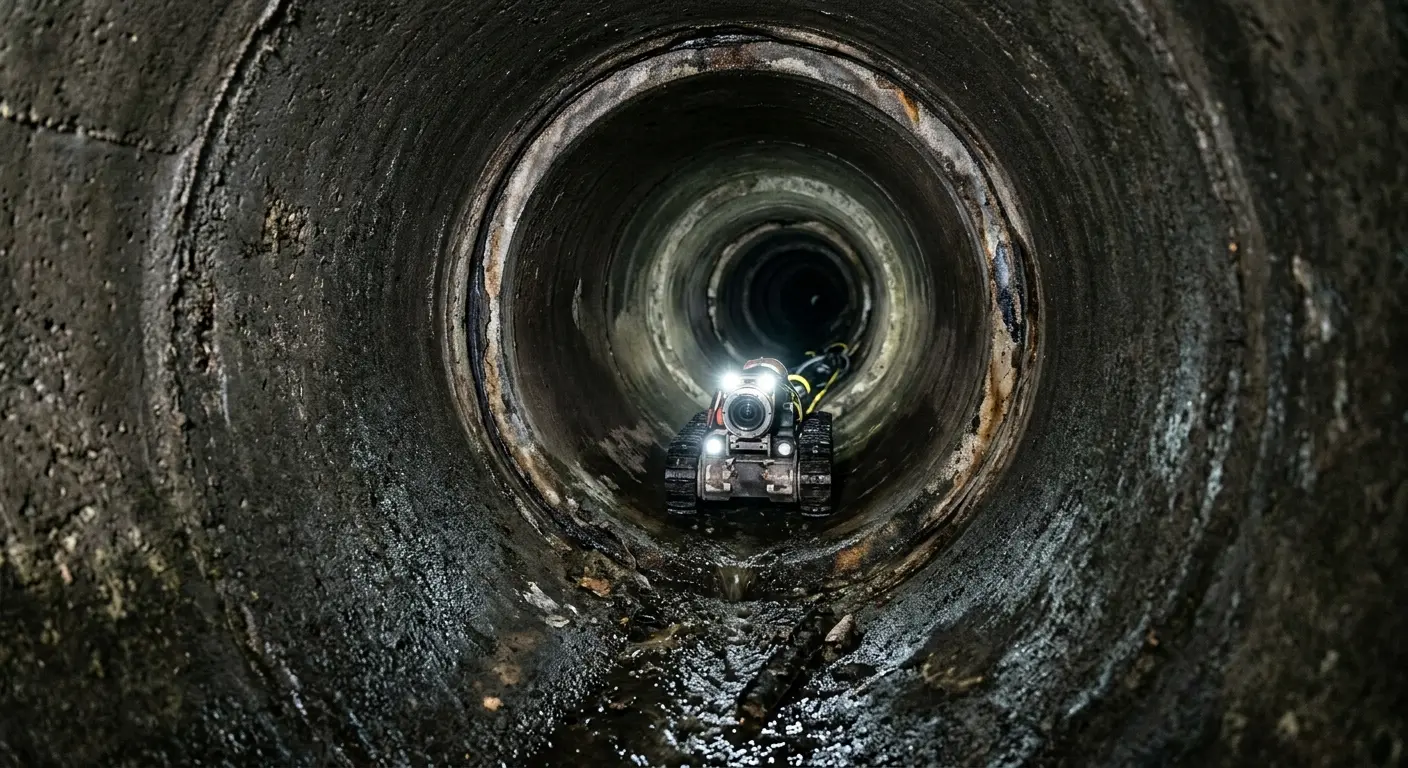 Robotic sewer camera inspecting pipe interior for Sewer Line Repair in Ellington